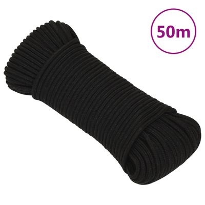 vidaXL Pracovné lano čierne 4 mm 50 m polyester