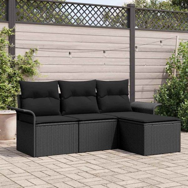 vidaXL Súprava záhradných pohoviek s vankúšom 4 pcs Čierna Poly ratan