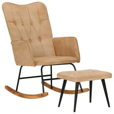 vidaXL Hojdacie kreslo s podnožkou krémové vintage plátno