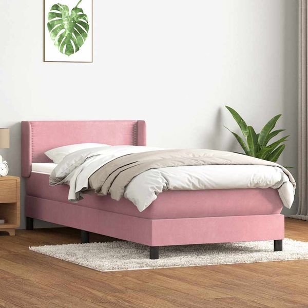 vidaXL Posteľný rám boxsping s matracom ružový 80x220 cm zamat