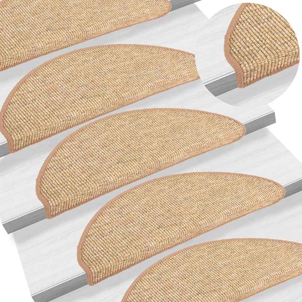 vidaXL Schodové rohože 15 ks 56x17x3 cm svetlohnedé polkruhové