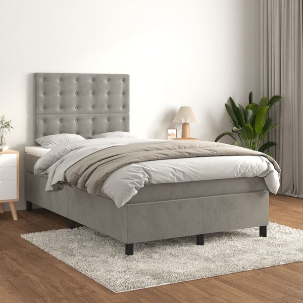 vidaXL Posteľný rám boxsping s matracom bledosivý 120x200 cm zamat