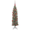 vidaXL Umelý chudý vianočný strom Zelená a biela 150 cm