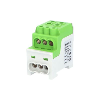 Blok na rozdelenie fáz UVB 200 PE, 1pól., 200A, AL/CU, 1000V, zelený, na DIN