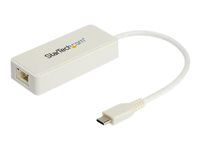 Startech USB C na Gigabit Ethernet adaptér s USB A portom, biely 1Gbps NIC USB 3.0/USB 3.1 Type C sieťový adaptér, 1GbE USB-C RJ45/LAN TB3 kompatibilný Windows MacBook Pro Chromebook - USB C na Ethernet (US1GC301AUW) - Sieťový adaptér - USB-C - Gigabit Ethernet + USB 3.1 Gen 2 - biela