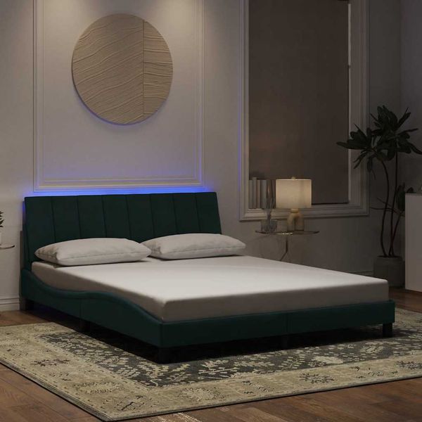 vidaXL Rám postele s LED bez matraca Hankotmavozelený 160x200 cm zamat