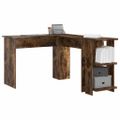 vidaXL Rohový stôl Dymová dub Kompozitné drevo 140 x 113,5 x 75 cm