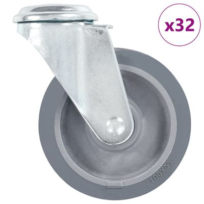 vidaXL 32 ks otočné kolieska s otvorom na skrutku 100 mm