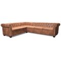vidaXL Rohová pohovka Chesterfield, 6-miestna, umelá koža, hnedá