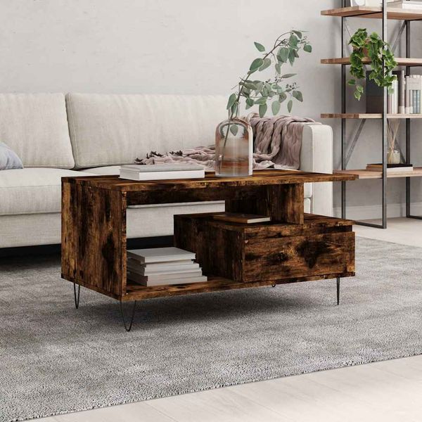 vidaXL Konferenčný stolík dymový dub 90x49x45 cm spracované drevo