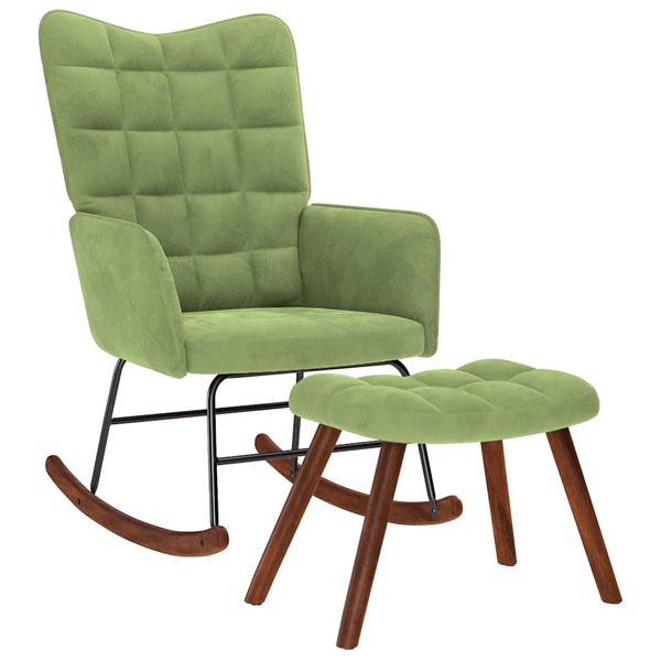 Hojdacie kreslo vidaXL so stoličkou Light Green Velvet