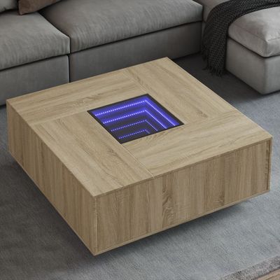 vidaXL Konferenčný stolík s nekonečnými LED dub sonoma 100x100x40 cm