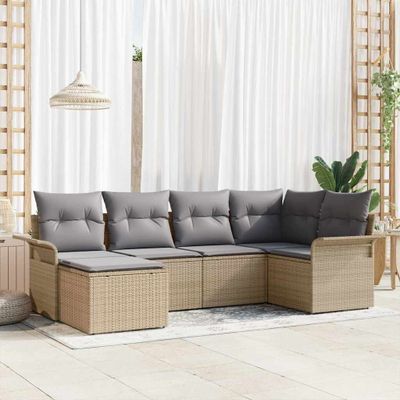 vidaXL Súprava záhradných pohoviek s úložiskom 6 pcs Béžová polyratan