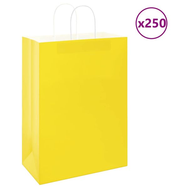 vidaXL Papierové tašky 250 ks s rúčkami, žlté, 32x17x44 cm