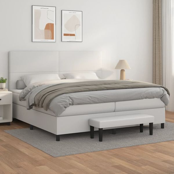 vidaXL Boxspring posteľ s matracom biela 200x200 cm umelá koža