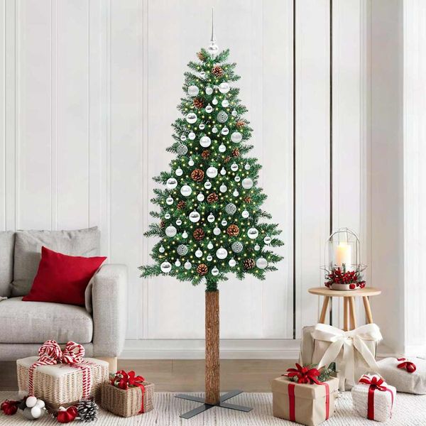 vidaXL Úzky vianočný stromček s 300 LED-i so stojanom Zelená 210 cm
