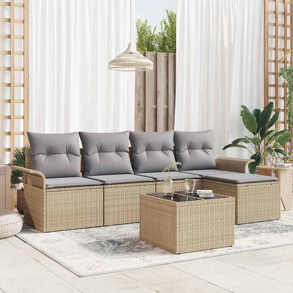 vidaXL Súprava záhradných pohoviek s vankúšom 6 pcs Béžová polyratan