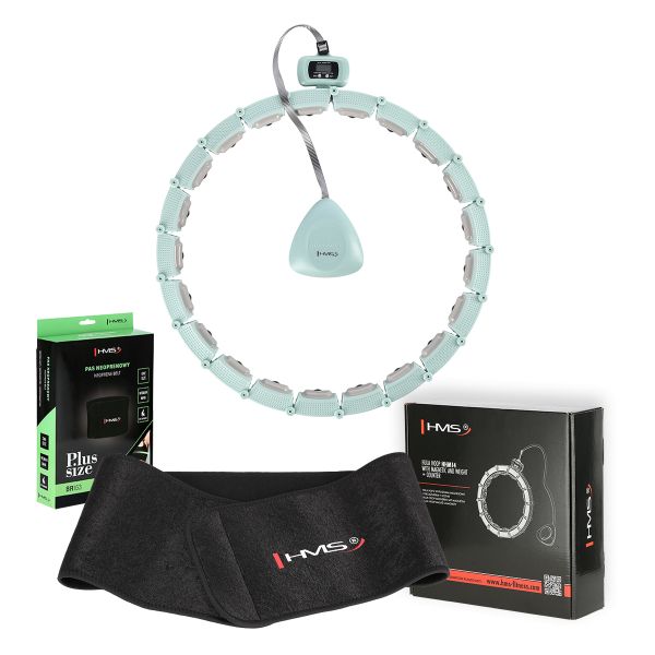 Súprava zelenej masážnej hula hoop obruče HMS HHM14 a bedrového pásu HMS BR163 Plus size