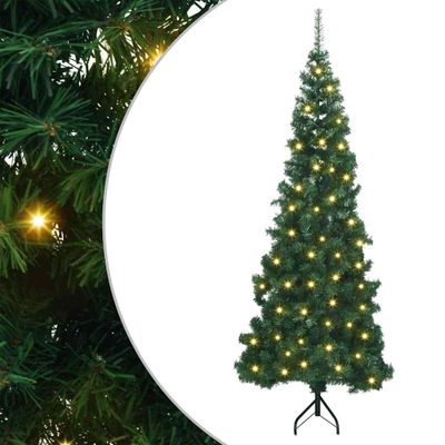 vidaXL Rohový umelý vianočný strom s 300 LED-i Zelená 210 cm PVC a kov