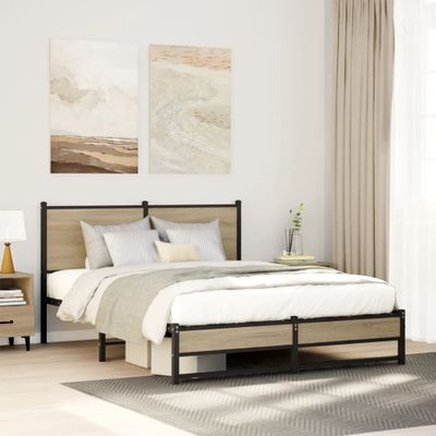 vidaXL Kovový posteľný rám bez matraca dub sonoma 137x190 cm