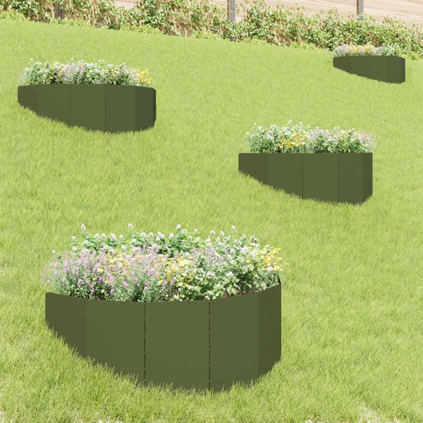 vidaXL Obrubník trávnika 4 ks 100 x 45 cm Oceľ Olivovo zelená