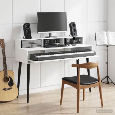 vidaXL Štúdiový stôl Biela 110 x 42,5 x 36 cm Kompozitné drevo