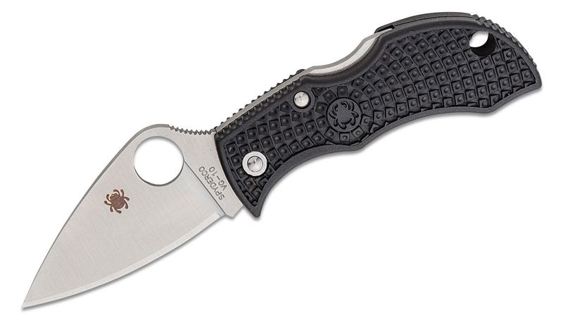 Spyderco MBKLFP Manbug Black Lightweight Leaf Plain vreckový nôž 4,8 cm, Satin, čierna, FRN