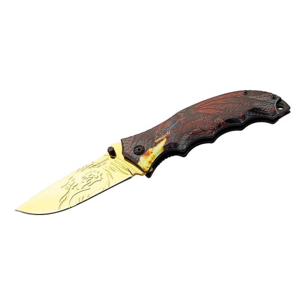 Herbertz 585112 jednoručný vreckový nôž 8,3cm, zlatá čepeľ, hliník, 3D drak