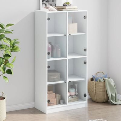 vidaXL Vysoká skrinka s dvierkami biela 68x37x142 cm kompozitné drevo
