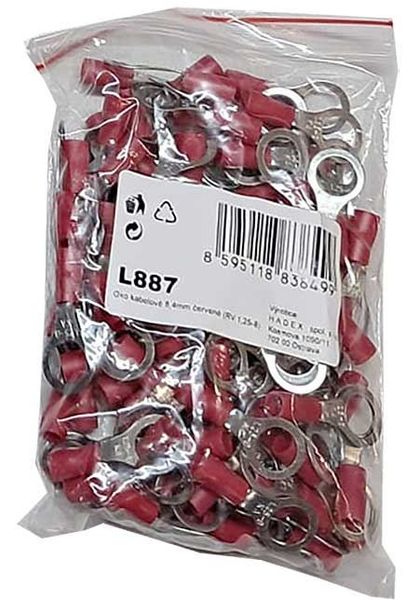 Oko káblové 8,4 mm červené (RV 1,25-8), balenie 100 ks