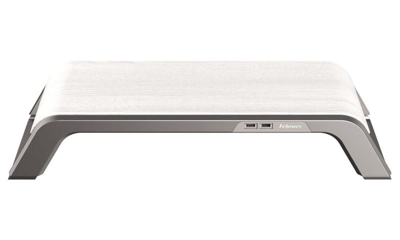 Stojan pod monitor Fellowes HANA bílý Podstavec, pro monitor, ergonomický, nastavitelný, nosnost 18kg, 2x USB 2.0, 2x nabíjecí USB, bílý