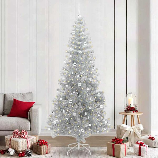 vidaXL Vianočný stromček s 300 LED-i so stojanom Strieborná 240 cm PET