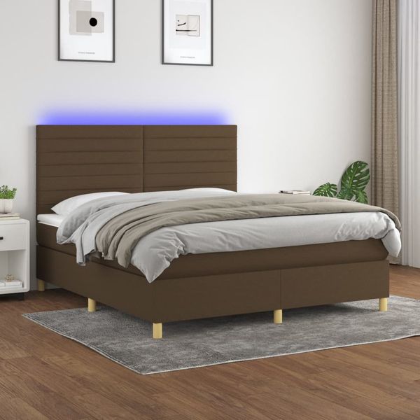 vidaXL Posteľ boxsping s matracom a LED tmavohnedá 160x200 cm látka