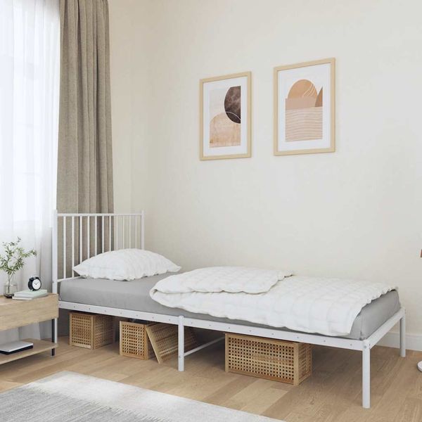 vidaXL Kovový rám postele s čelom biely 90x190 cm