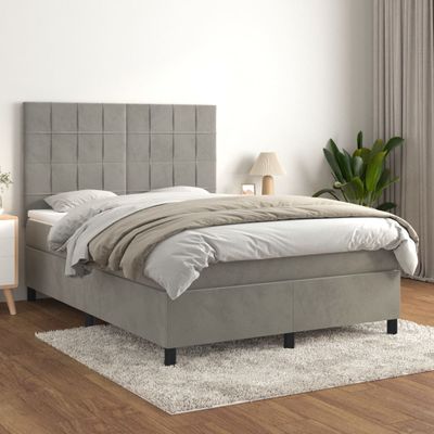 vidaXL Posteľný rám boxsping s matracom bledosivý 140x200 cm zamat