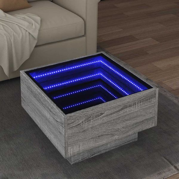 vidaXL Konferenčný stolík s LED sivá sonoma 50x50x30cm kompozit. drevo
