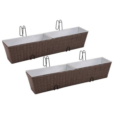 Sada ratanových trapézových kvetináčov pre balkón, 80 cm, 2 ks, hnedé