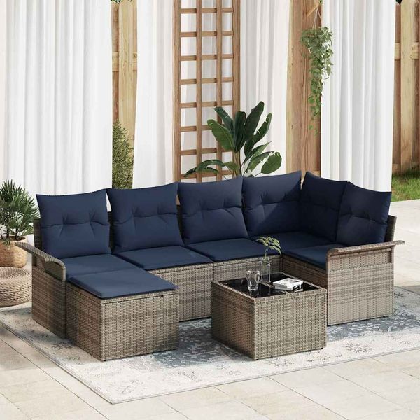 vidaXL Súprava záhradných pohoviek s úložiskom 7 pcs Sivá polyratan