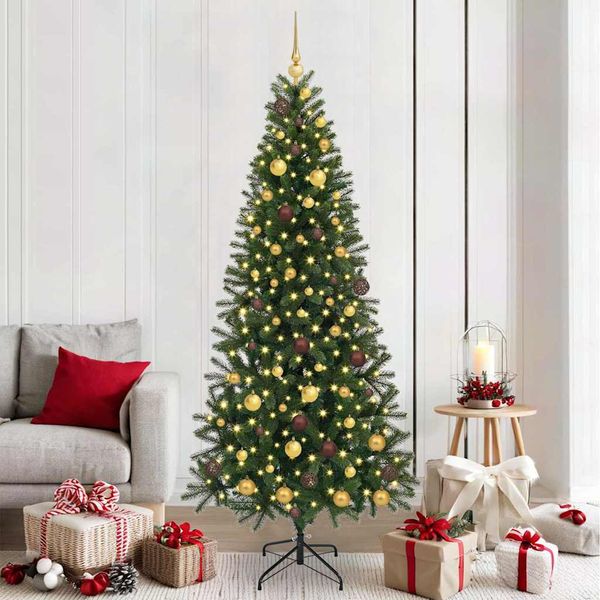 vidaXL Umelý vianočný stromček s 300 LED-i Zelená 210 cm PE a PVC