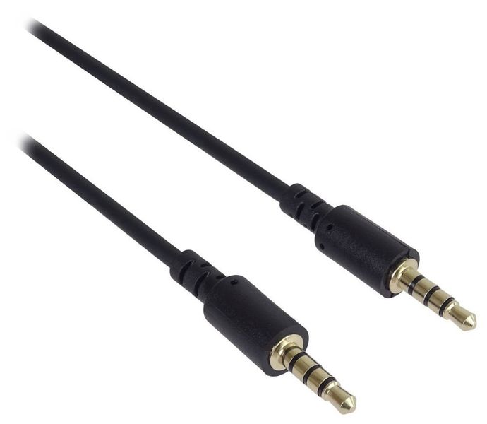 PremiumCord Kábel Jack 3.5mm 4-pinový M/M, 2m Kábel, prepojovacia zástrčka jack 3,5mm - zástrčka jack 3,5mm, 4pin, podpora mikrofónu, čierny, 2m