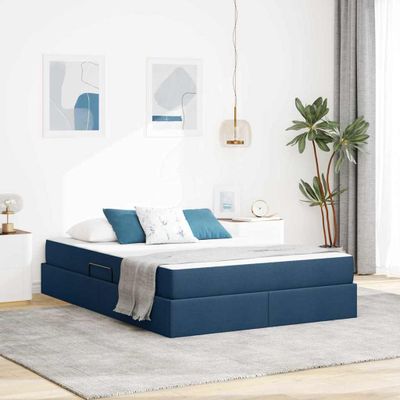 vidaXL Postel s úložným prostorem a matrací Modrá 140 x 200 cm