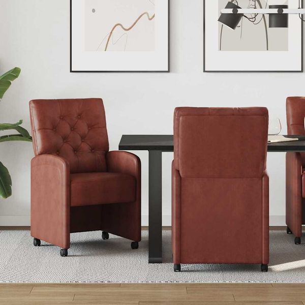 vidaXL Jedálenské stoličky na kolieskach 2 pcs Lesklá hnedá Umelá koža
