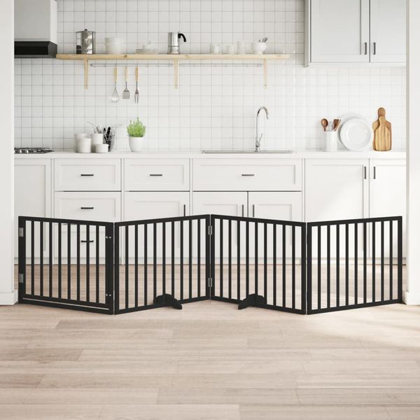 vidaXL Brána pre psa dvere sklad. 4 panely čierna 320cm topoľové drevo