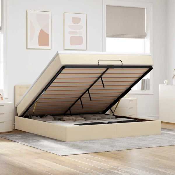 VidaXL Osmanská posteľ s krémovým matracom 160x200cm Látka