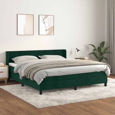 vidaXL Posteľný rám boxsping s matracom tmavozelený 180x200 cm zamat