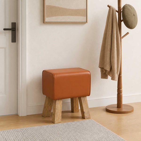 vidaXL lavička 40 x 30 x 45 cm Skutočná koža Hnedá