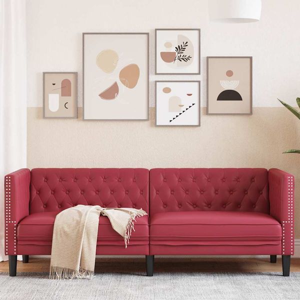 vidaXL Pohovka chesterfield 3-miestna vínovo-červená umelá koža