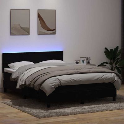 vidaXL Posteľný rám boxspring s matracom a LED čierny 160x210 cm zamat