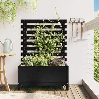 vidaXL Záhradný kvetináč s regálom čierny 79x39,5x114cm masív.borovica