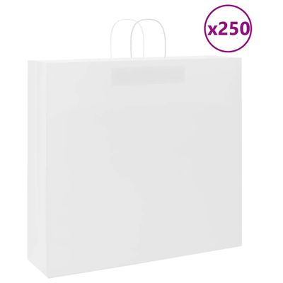 vidaXL Papierové tašky 250 ks s rúčkami, biele, 54x15x49 cm